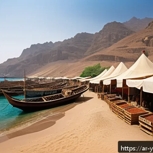 예멘 홍해 해상 교역 역사 - A vibrant historical scene depicting the ancient Yemeni port of Mocha bustling with maritime trade d...